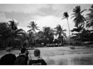 First tourists arriving on Sanaroa Island, Milne Bay Province, PNG via Expedition X Adventure Tours and Sunrise Adventure Cruises