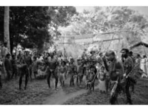 Welcome song performance at Bwabwasai village on Sanaroa Island for the first tourists
